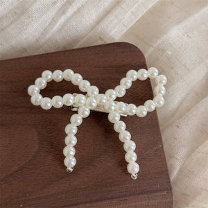 PEARL BALL CHAIN BOW HAIR CLIP SET OF TWO