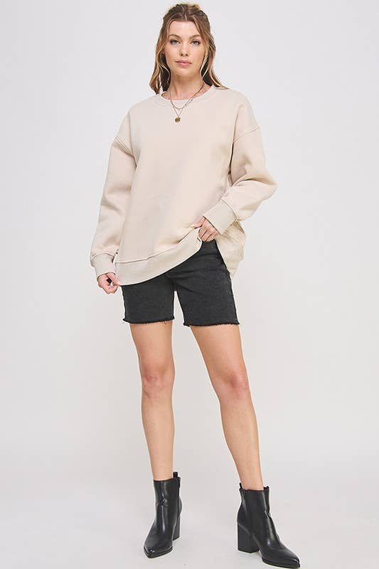 Long Sleeve Solid Round Neck Oversized Sweatshirt