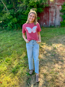 Crimson Comfort Colors Floral Butterfly Graphic Tee