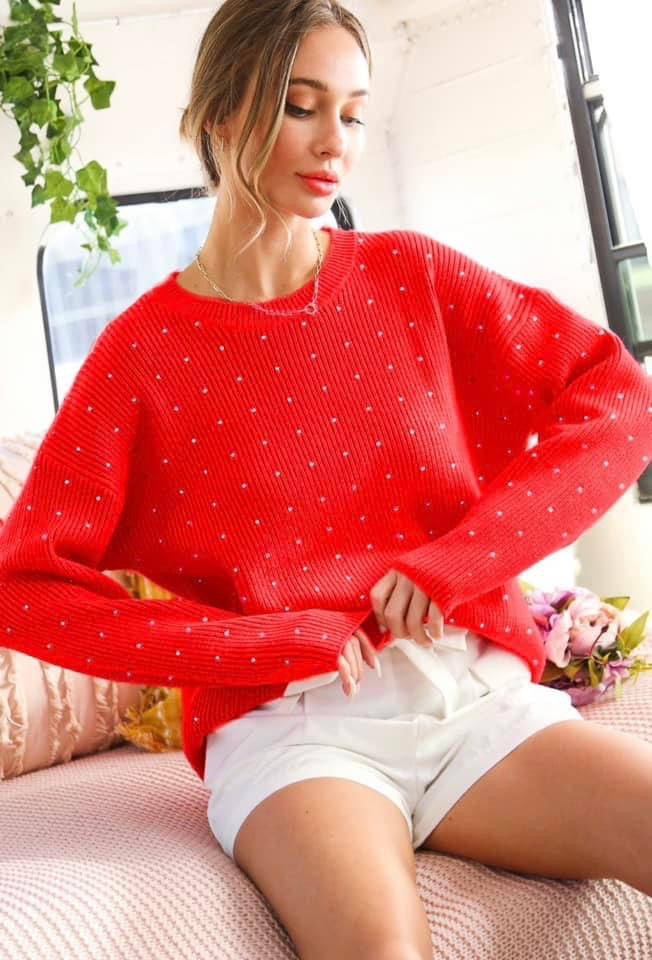 Rhinestone Detail Sweater Top