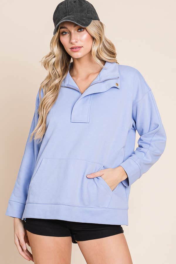 Sky Blue Quarter-Zip Fleece Sweatshirt