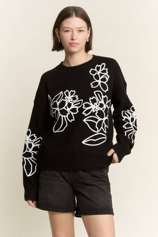 Floral Embroidered Knit Sweater