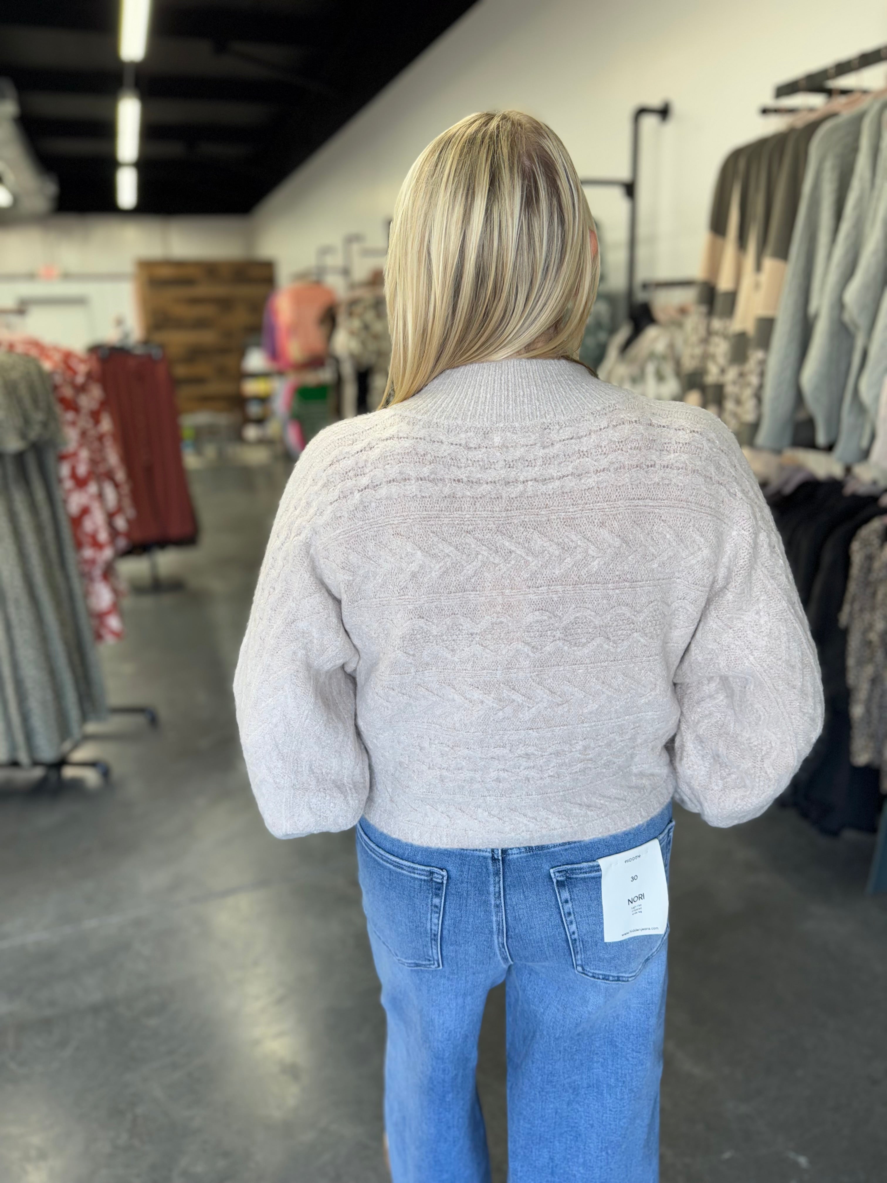 Long Sleeve Cable Knit Cropped Sweater