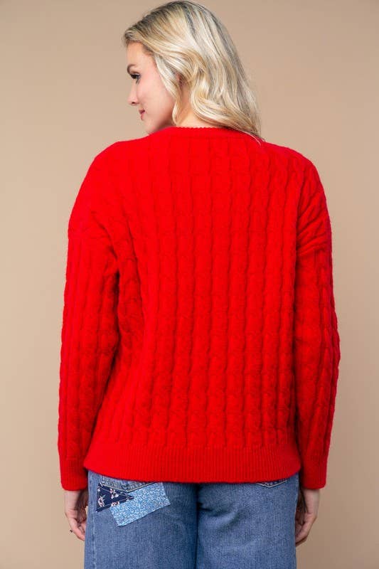 Holly Jolly Long Sleeve Solid Knit Sweater