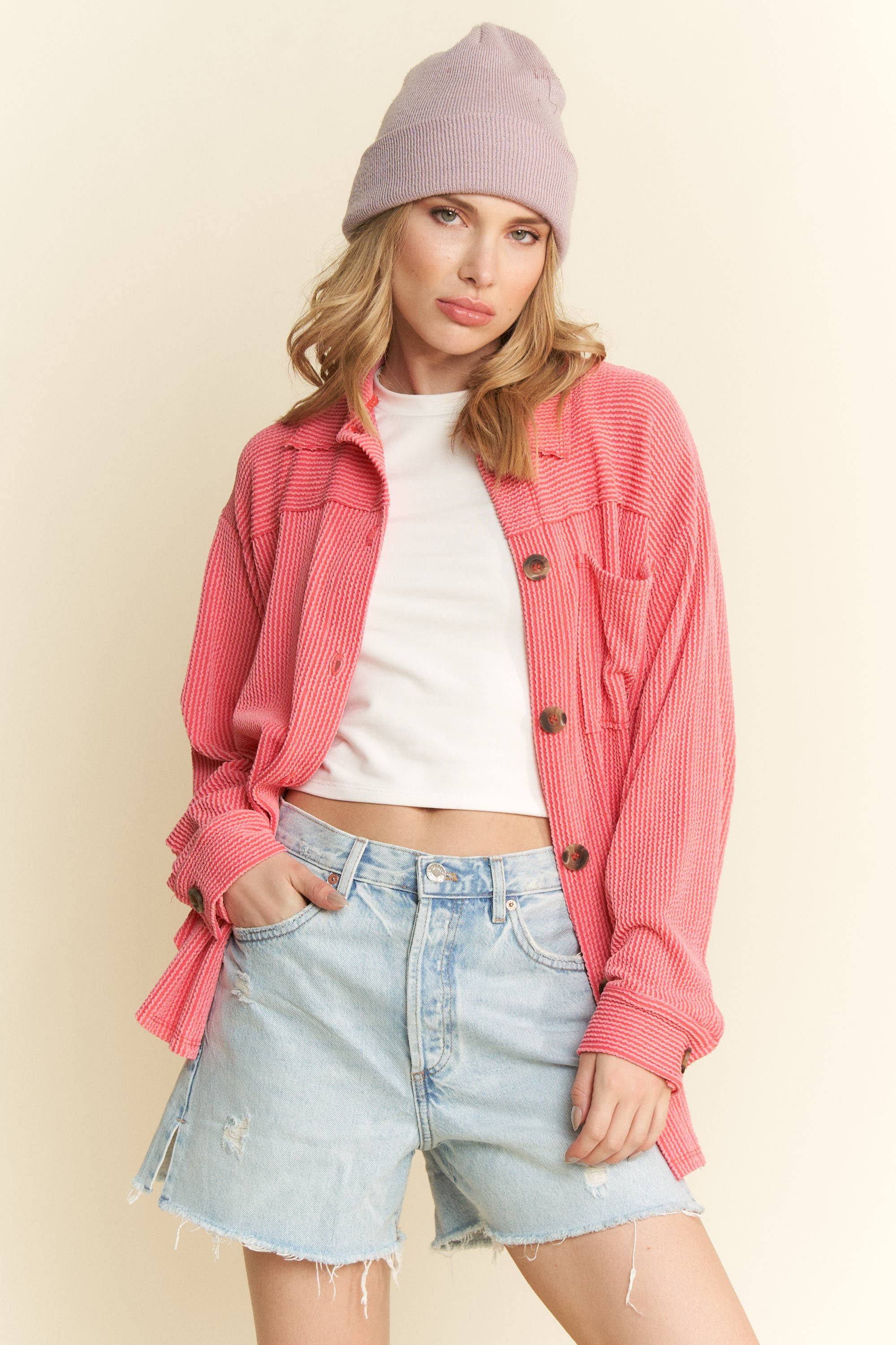 Solid Long Sleeve Button-Up Top