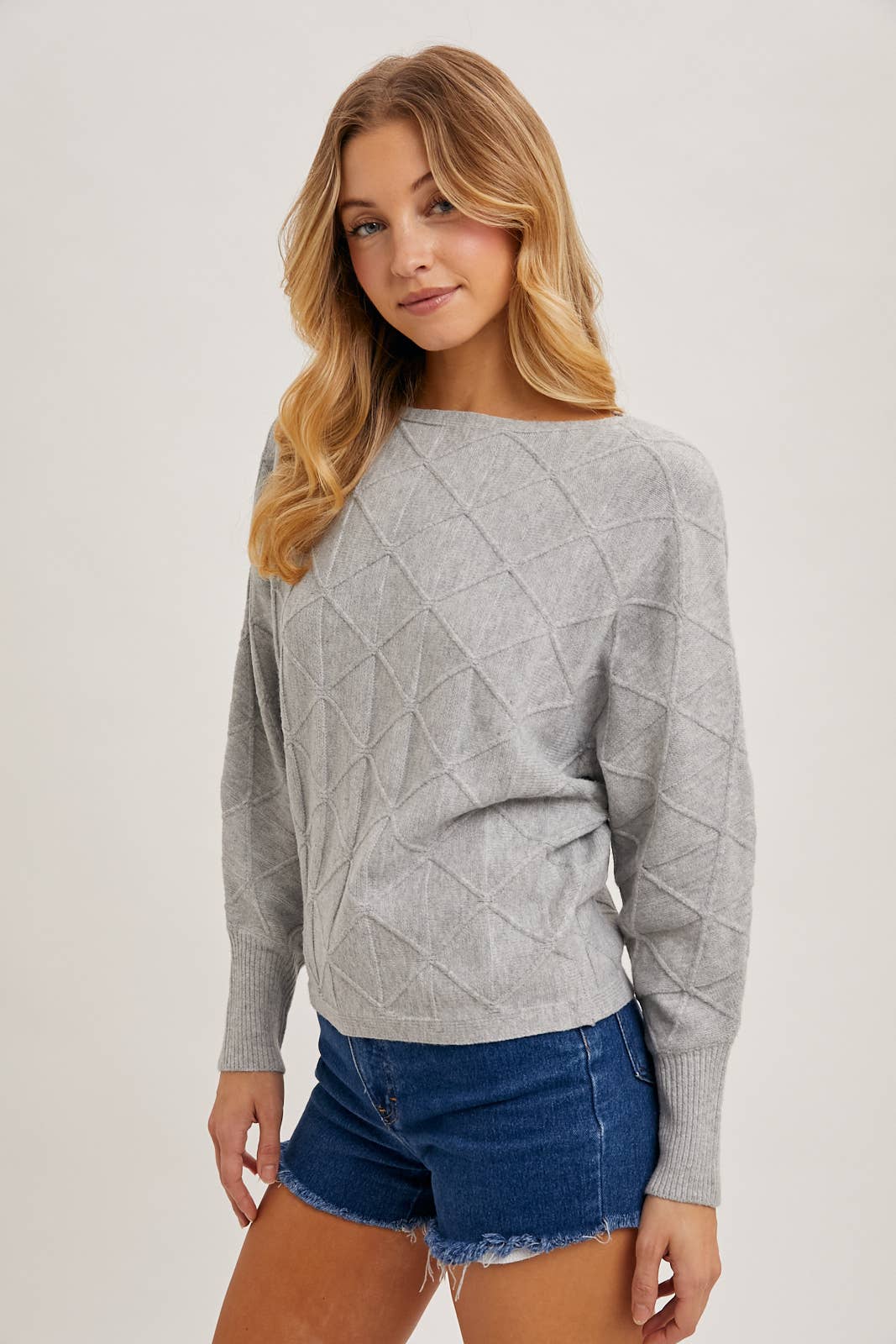 Boat Neck Diamond Knit Sweater