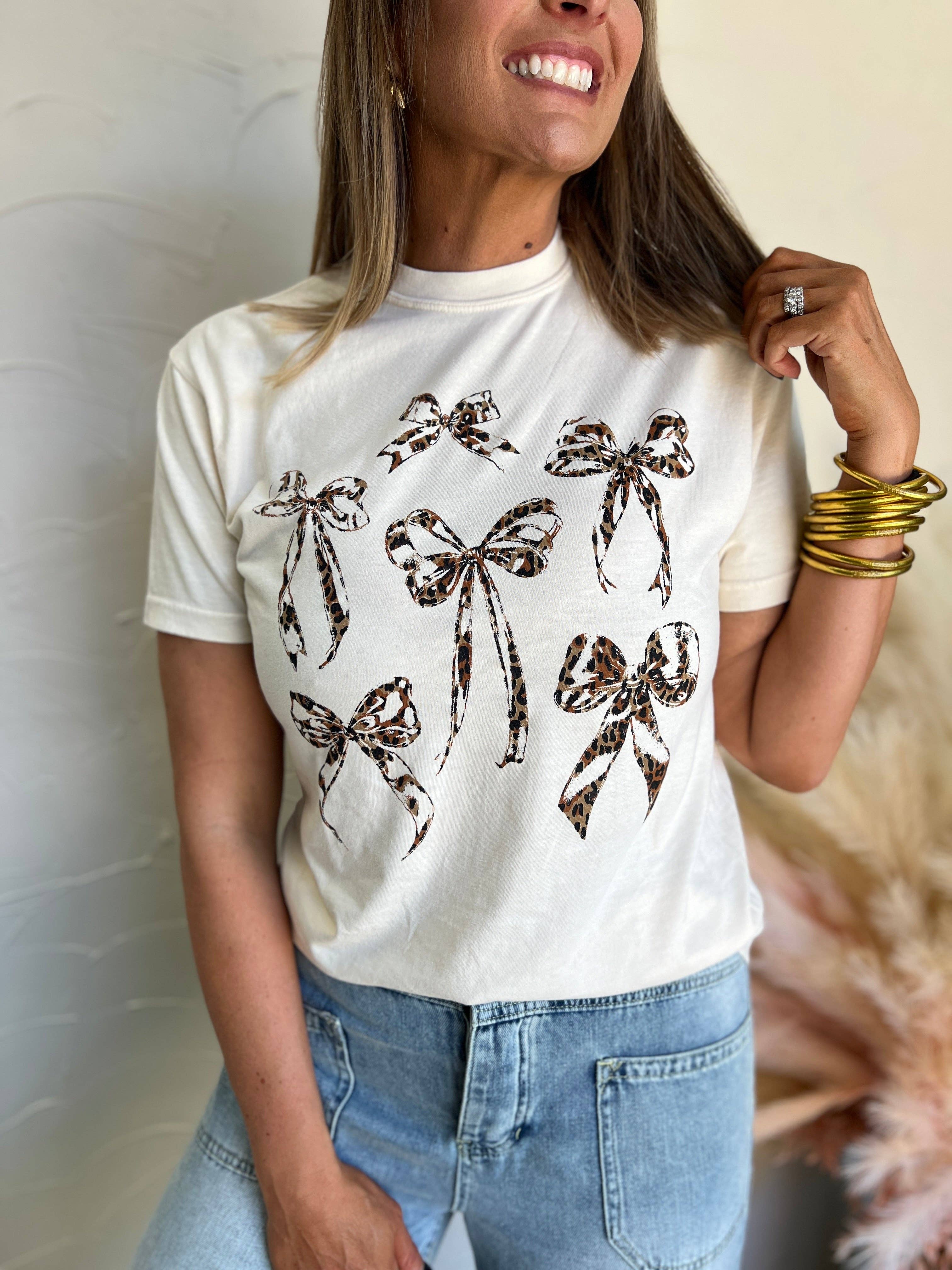 Leopard Bows Comfort Colors Graphic Tee