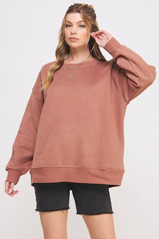 Long Sleeve Solid Round Neck Oversized Sweatshirt