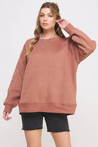 Long Sleeve Solid Round Neck Oversized Sweatshirt