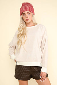 PLUS SIZE Oatmeal Oversized Comfy Soft Contrast Knit Top