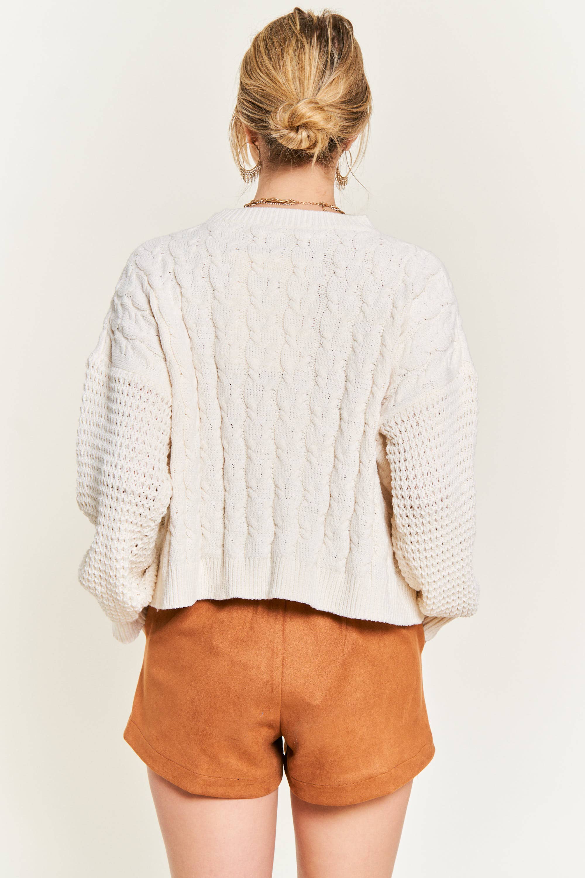 Cream Contrast Pattern Pullover Sweater Top
