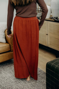 Button Slit Front Maxi Skirt in Autumn Glaze