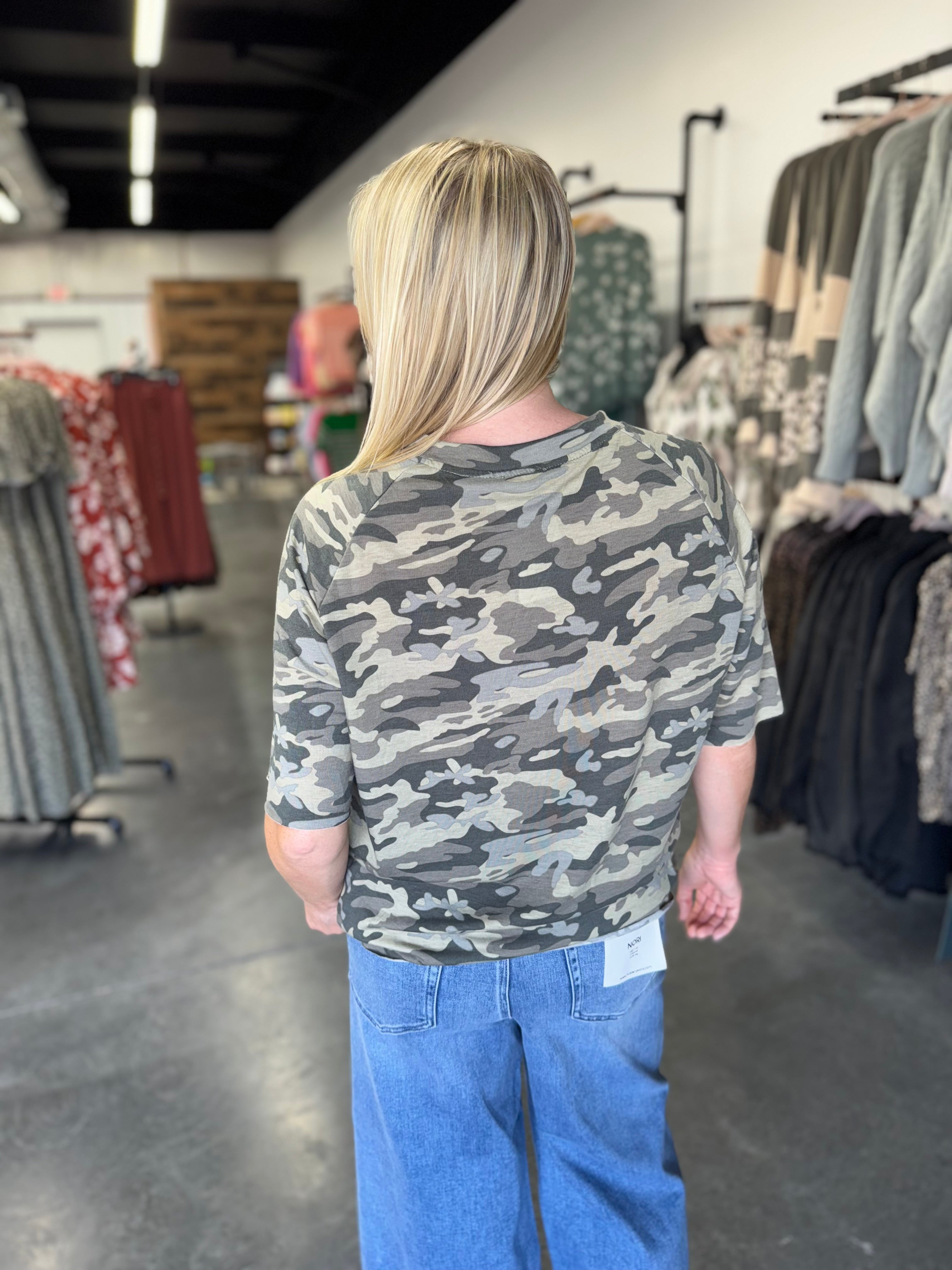 Camo Front Pocket Oversized Jersey Top