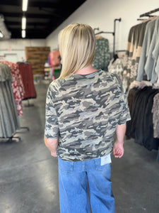 Camo Front Pocket Oversized Jersey Top