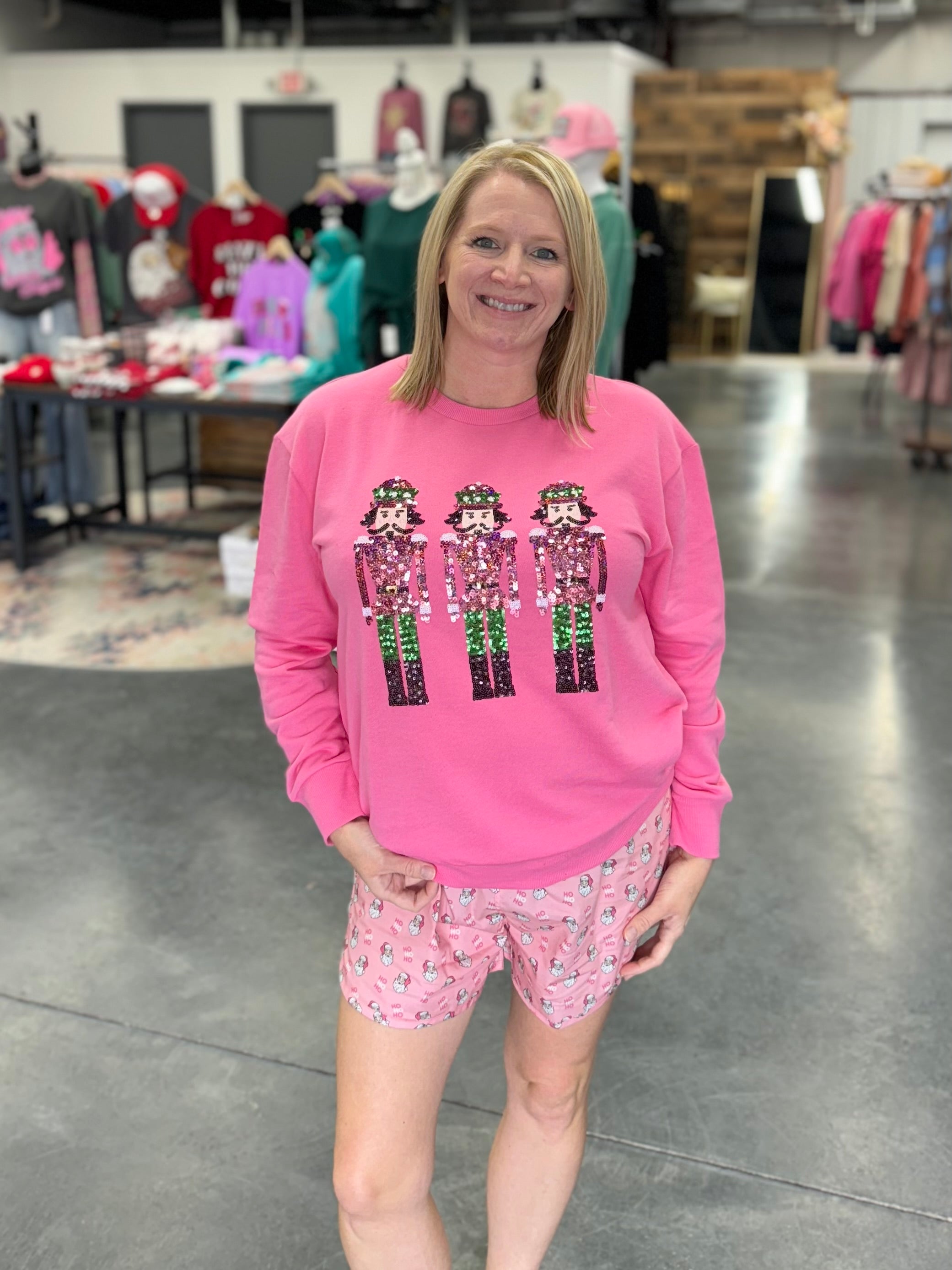 Nutcracker March Sequin Sweatshirt   Pink/Green   -Asst.