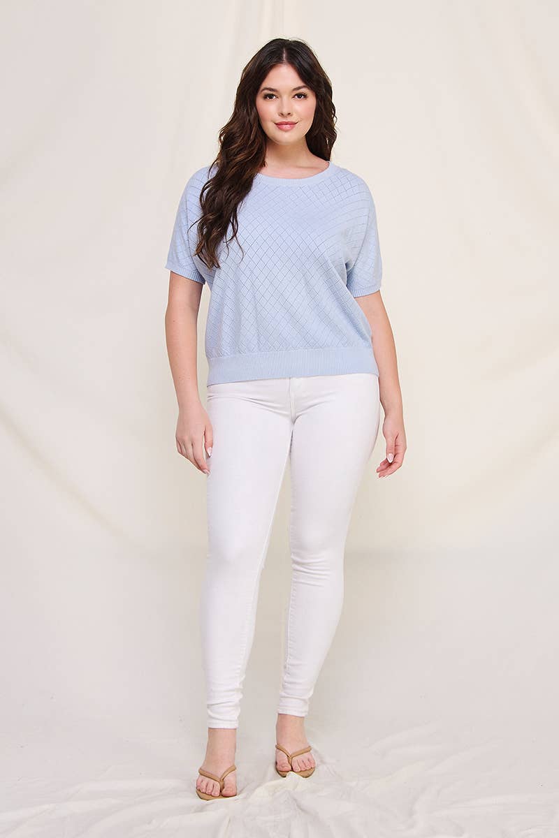 Plus Size Short Sleeve Dolman Pointelle Top