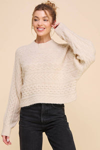 Long Sleeve Cable Knit Cropped Sweater