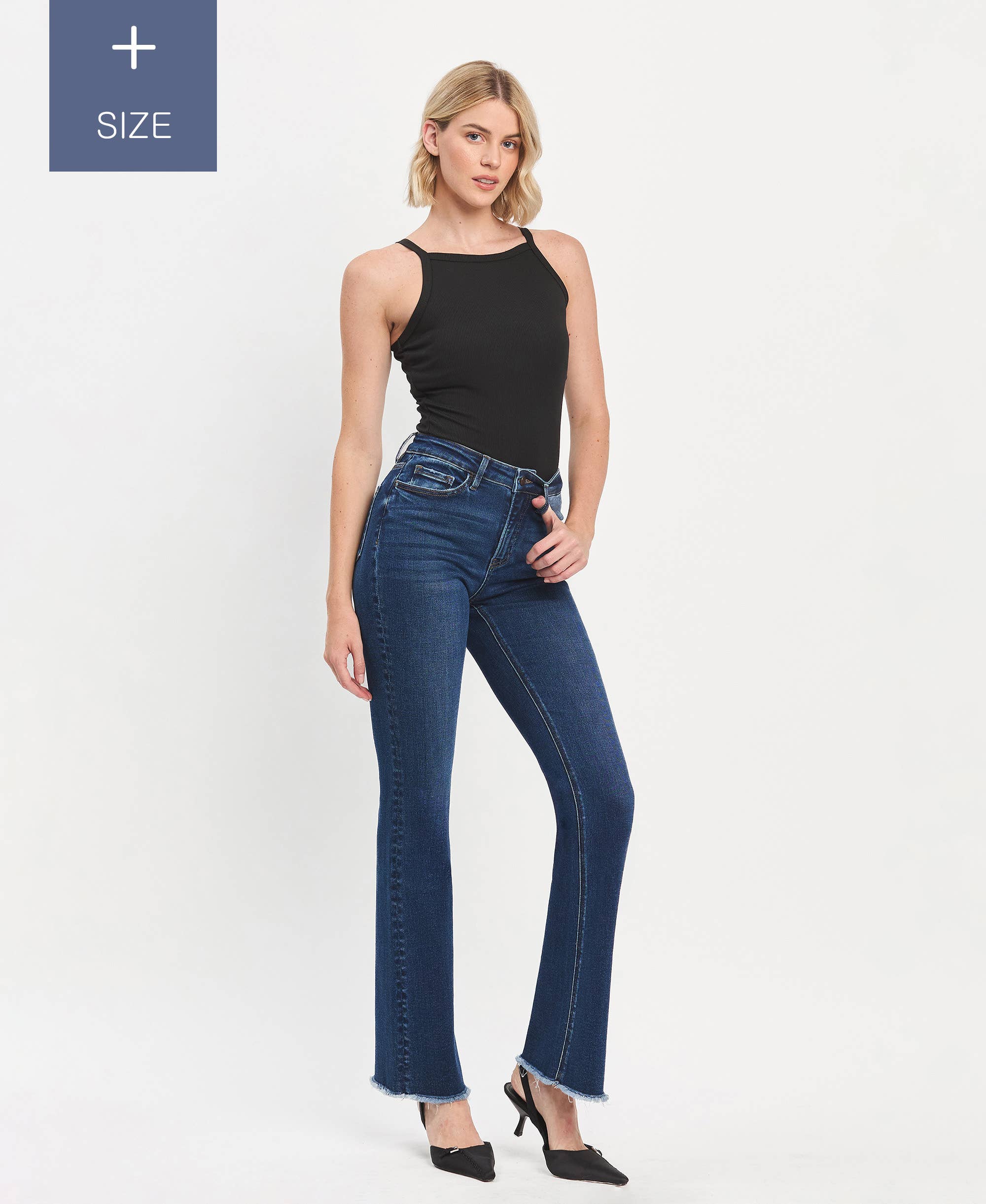 PLUS SIZE TUMMY CONTROL HIGH RISE RAW HEM BOOTCUT