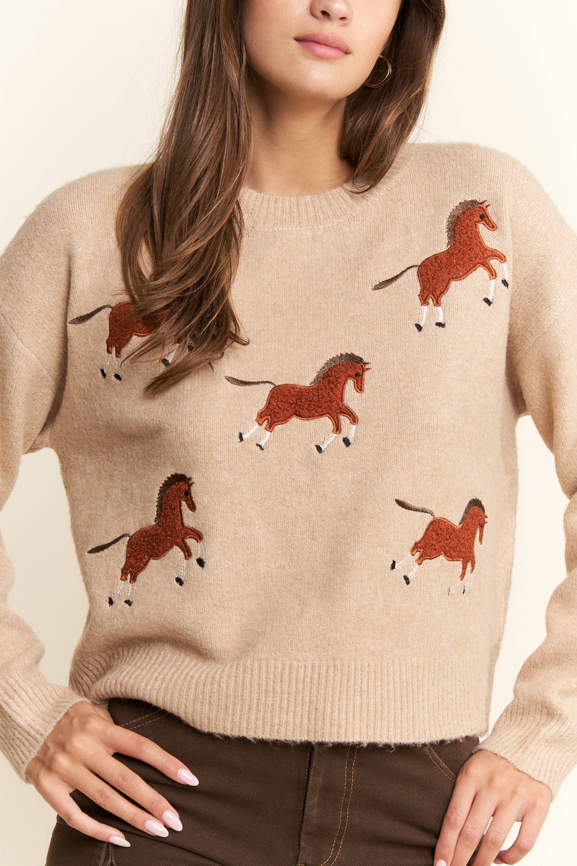 Oatmeal Horses Sweater