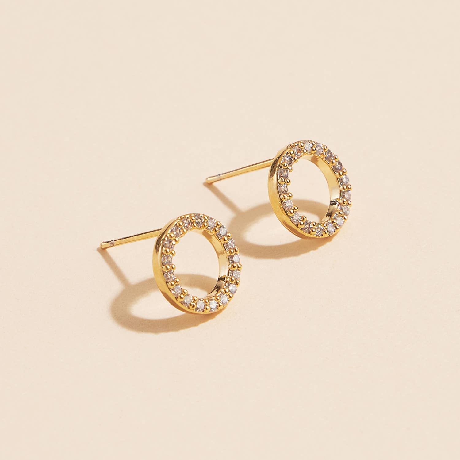CZ 18K Gold Dip Round Stud Earrings