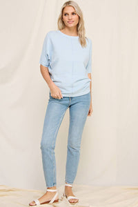 Sky Blue Soft Fine Gauge Elbow Dolman Top