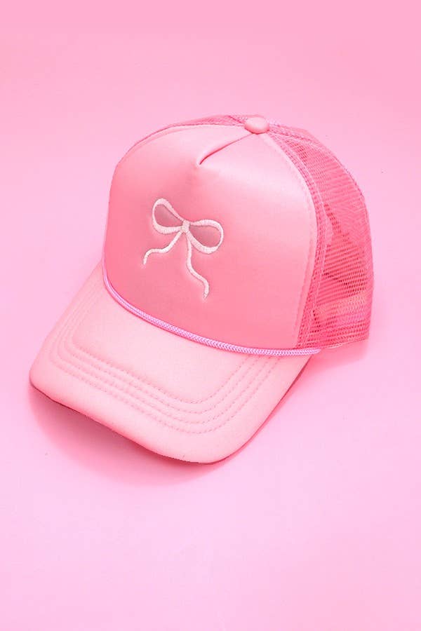 EMBROIDERY RIBBON BOW TRUCKER HAT CAP