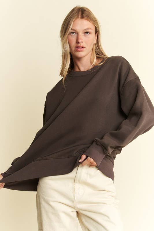 Long Sleeve Solid Round Neck Oversized Sweatshirt