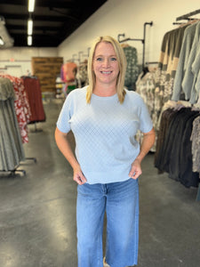 Powder Blue Short Sleeve Dolman Pointelle Top