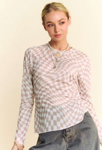 Ivory and Taupe Checkered Layering Top