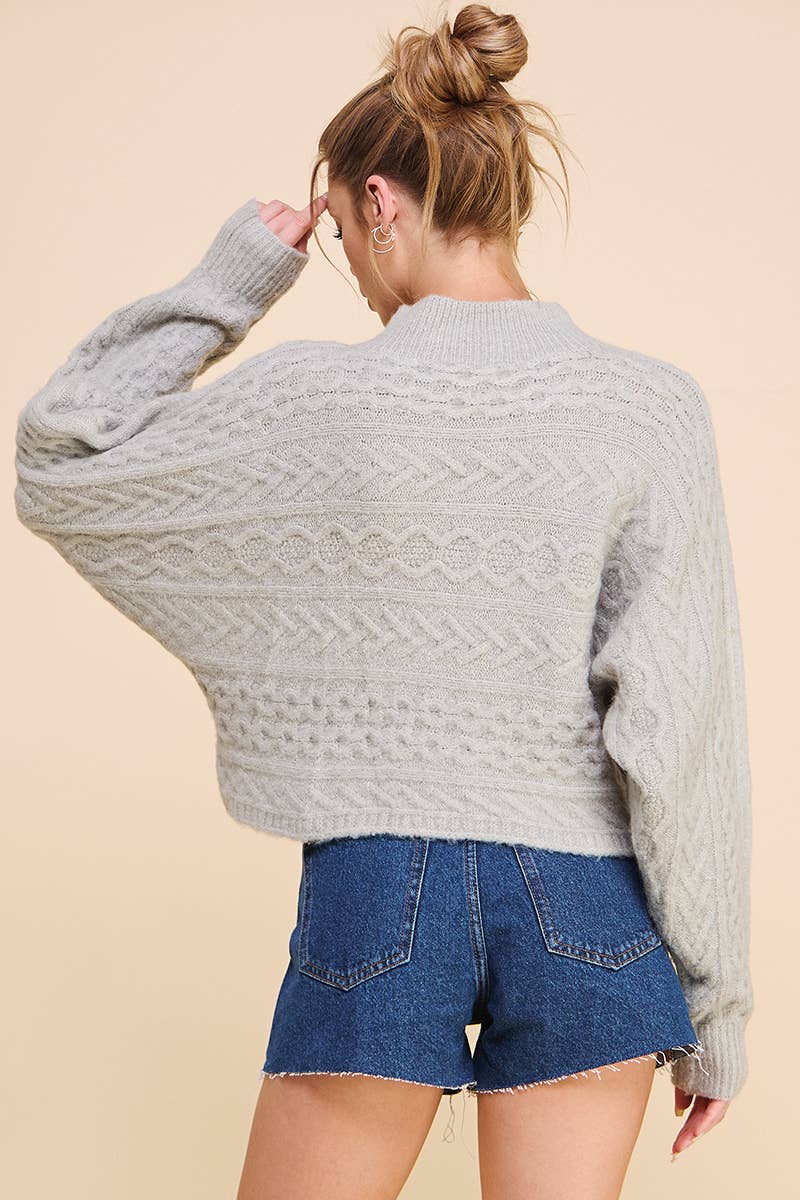 Long Sleeve Cable Knit Cropped Sweater