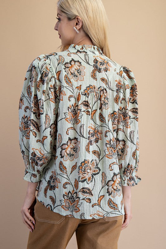 Sage Vintage Floral Blouse