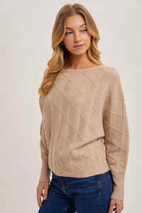 Boat Neck Diamond Knit Sweater