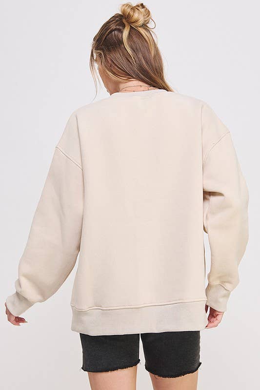 Long Sleeve Solid Round Neck Oversized Sweatshirt