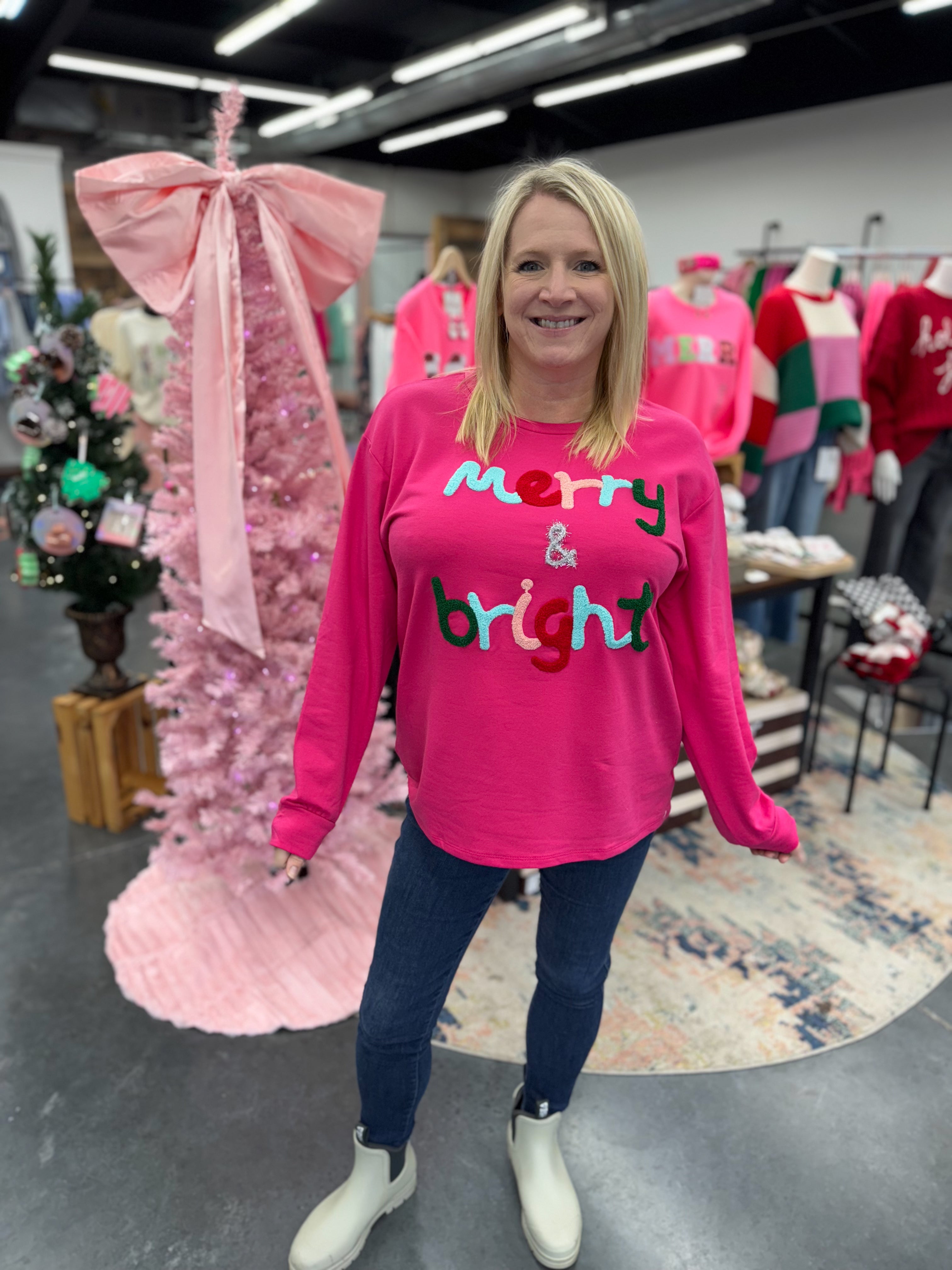 Merry & Bright Hot Pink Sweater