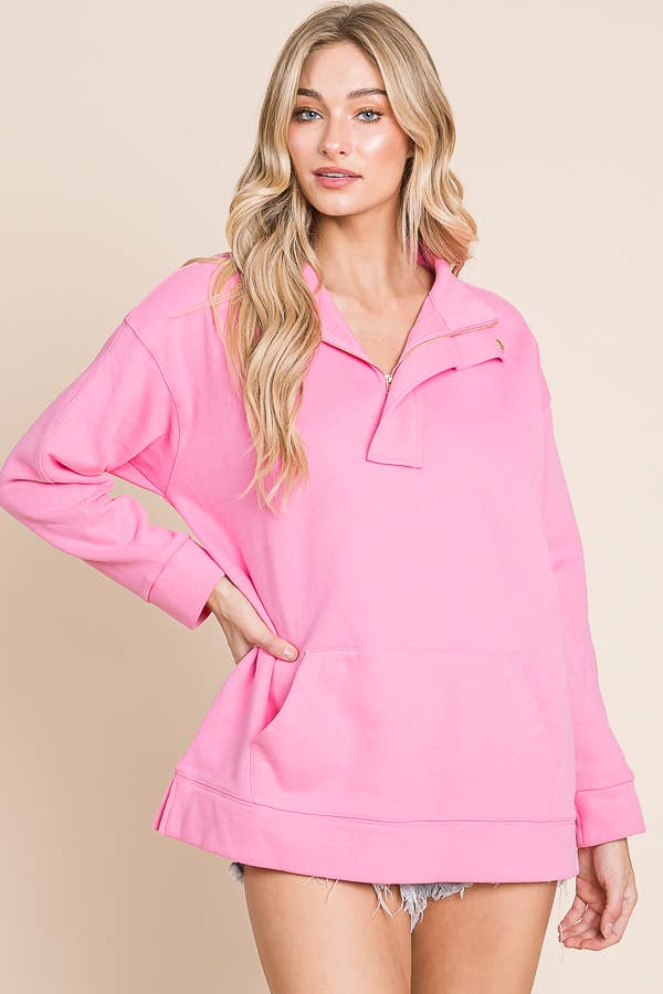 Sky Blue Quarter-Zip Fleece Sweatshirt