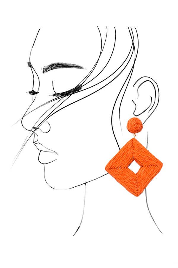 BLACK RAFFIA SQUARE DROP EARRINGS