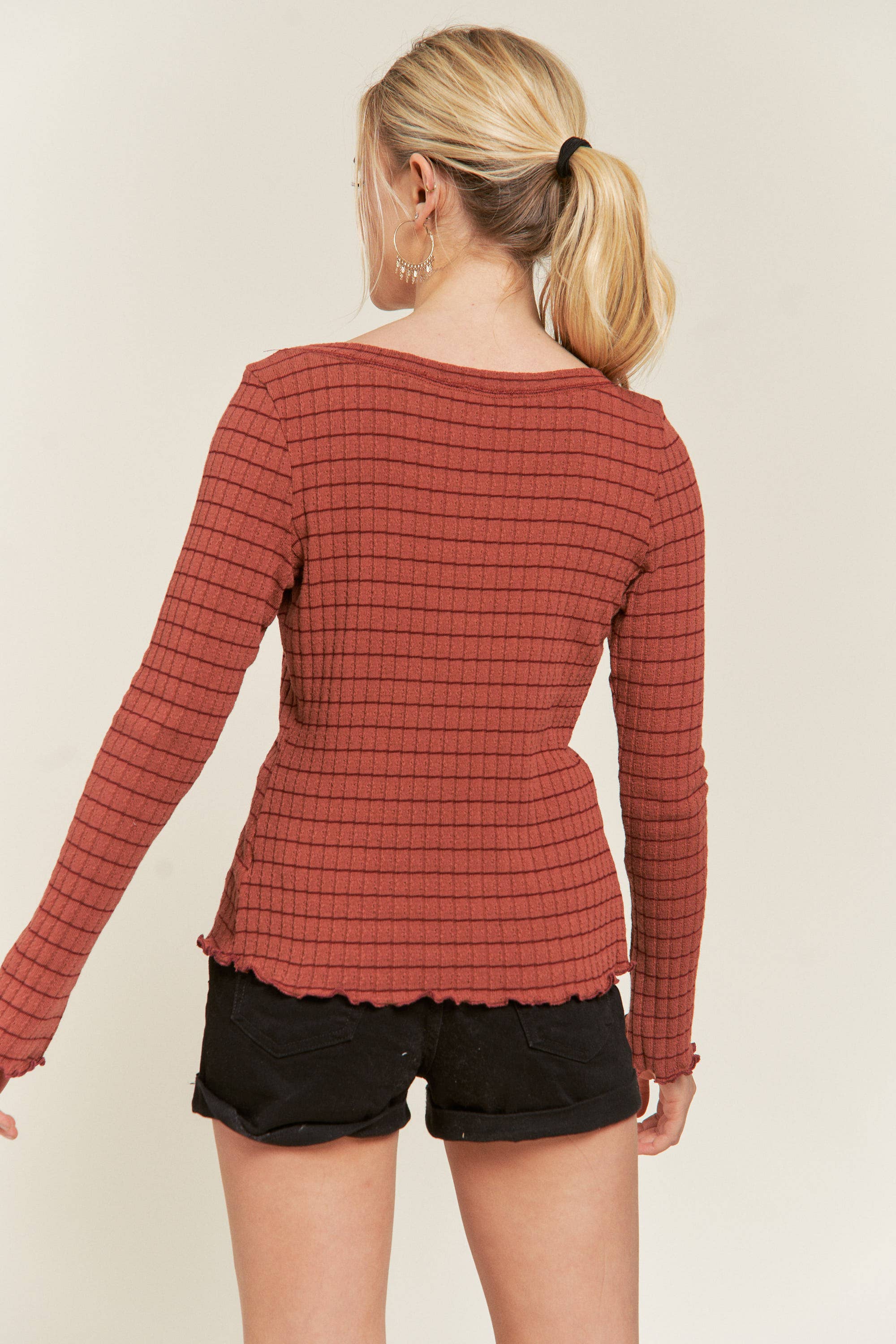 Rust Round Neck Stripe Top