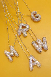 Initial Pave Rhinestone Bubble Balloon Necklace