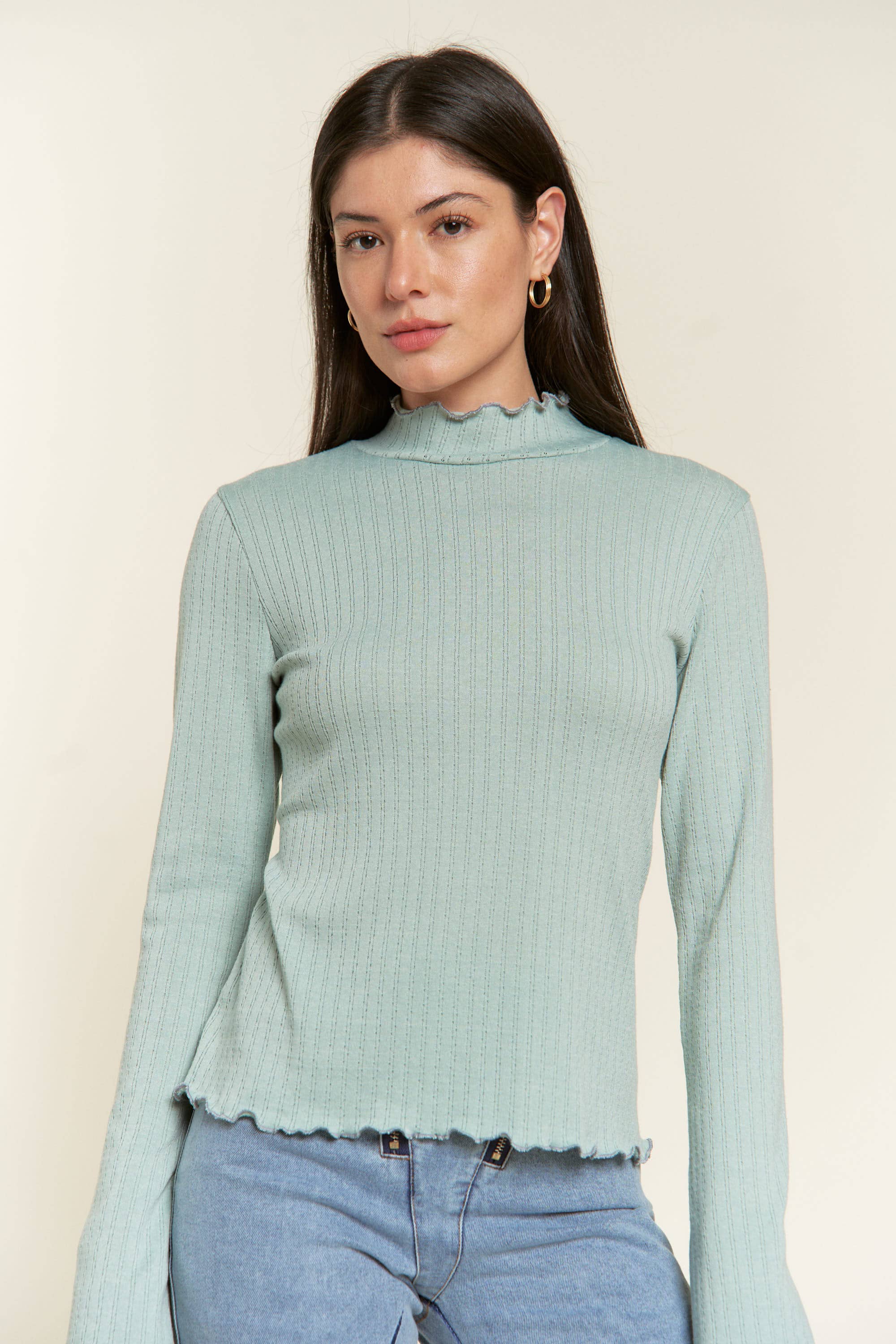Sage Mock Neck Long Sleeve Top