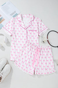 Valentines Bowknot Print Short Sleeve and Shorts Pajama Set