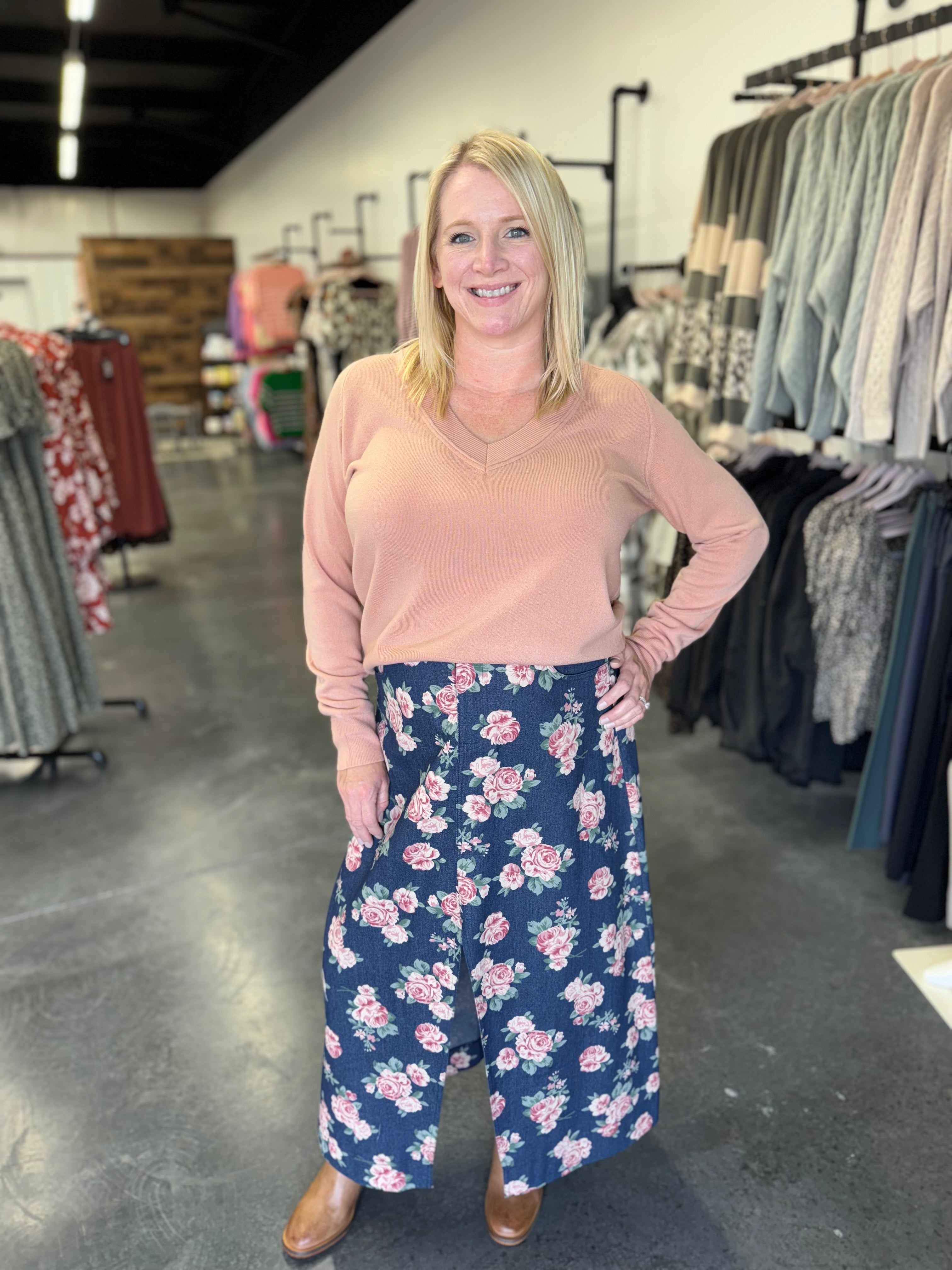 FLORAL PRINT DENIM SKIRT