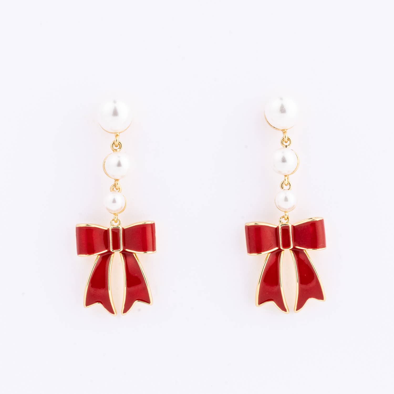 Pearly Magic Red Bow Dangle Earrings