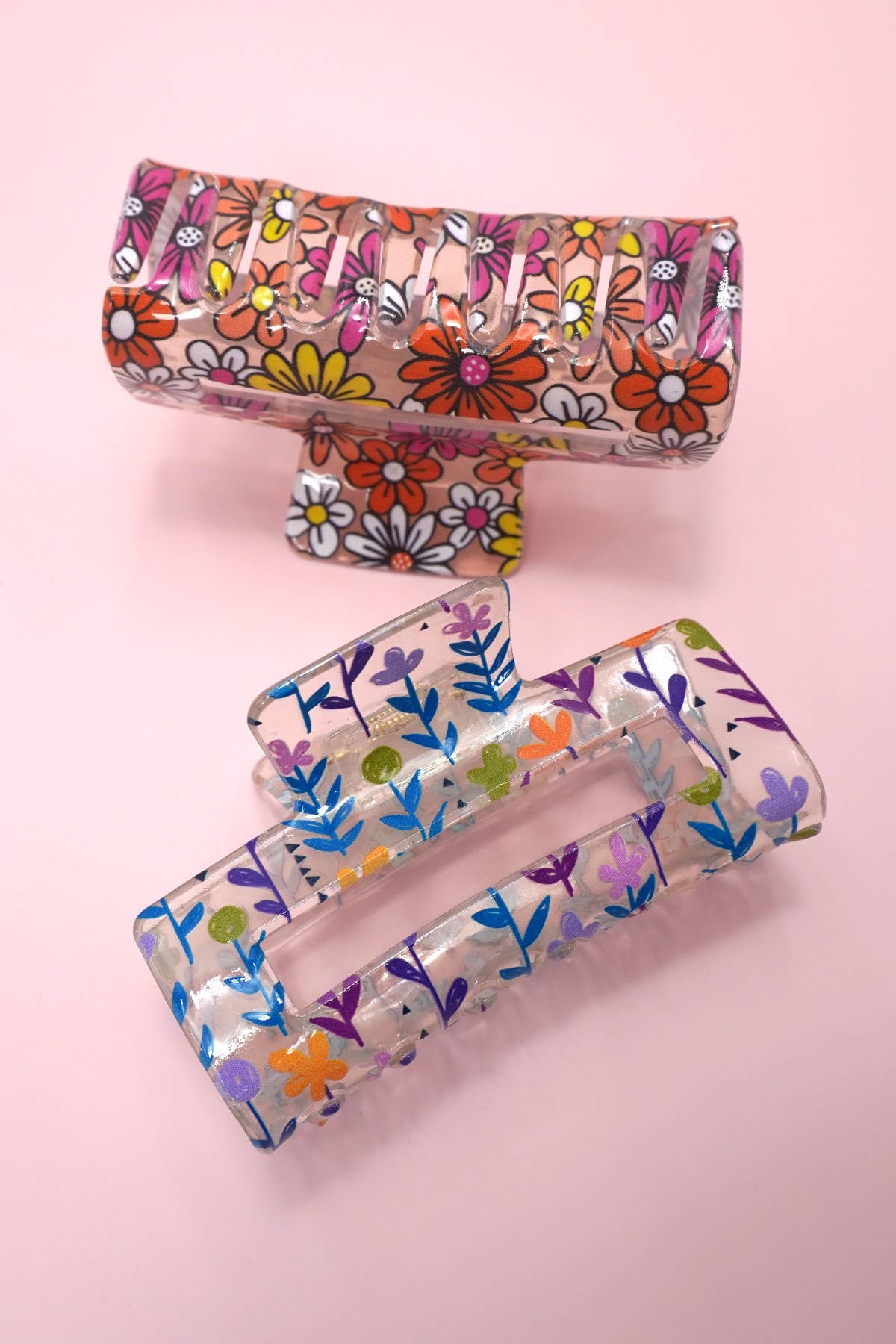 Jumbo Floral Rectangle Hair Claw Clips