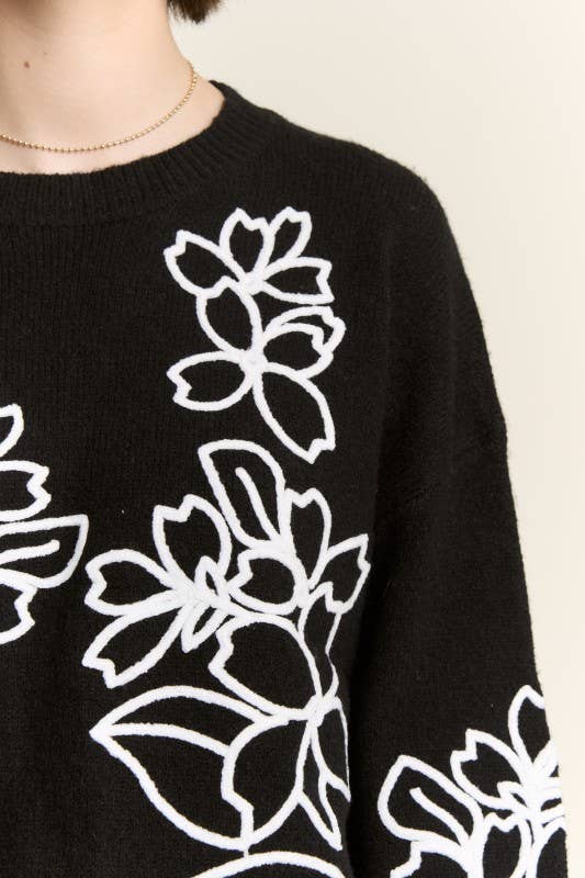 Floral Embroidered Knit Sweater