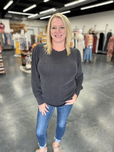 Round Neck Textured Long Sleeve Rib Knit Top