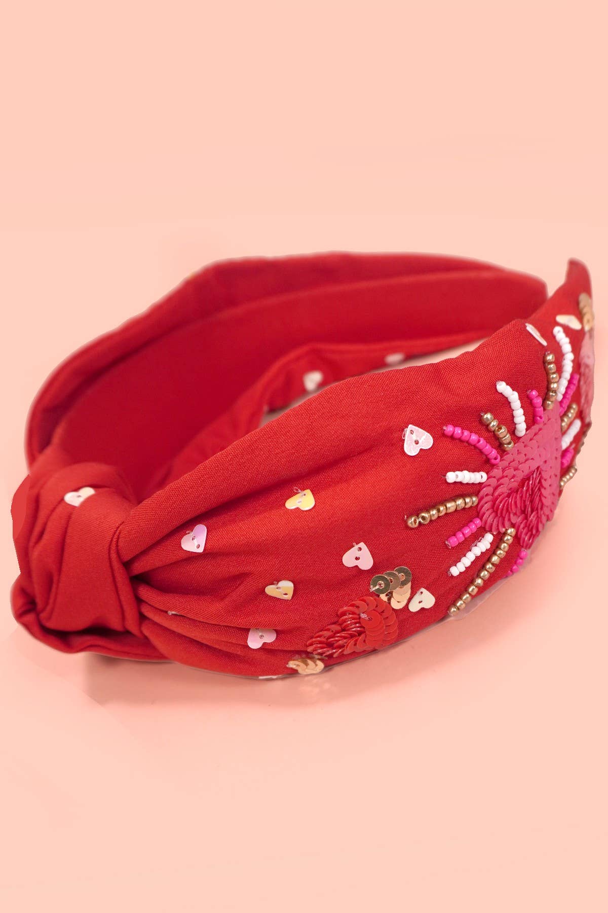 VALENTINE HEART SEED BEADED HEADBAND HAIR BAND