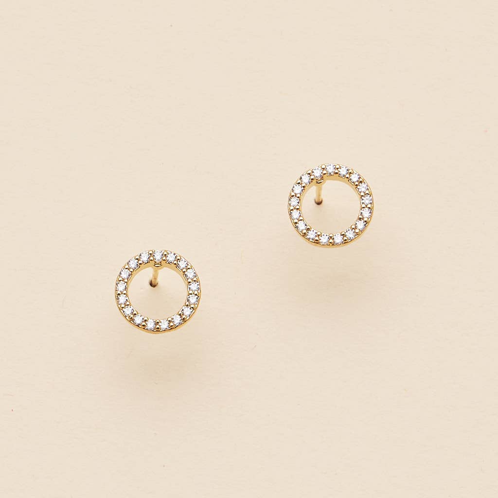 CZ 18K Gold Dip Round Stud Earrings