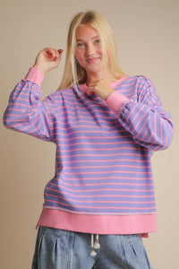 Striped Comfy Casual Oversized Knit Top ￼