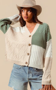 Color Block Cropped Cardigan