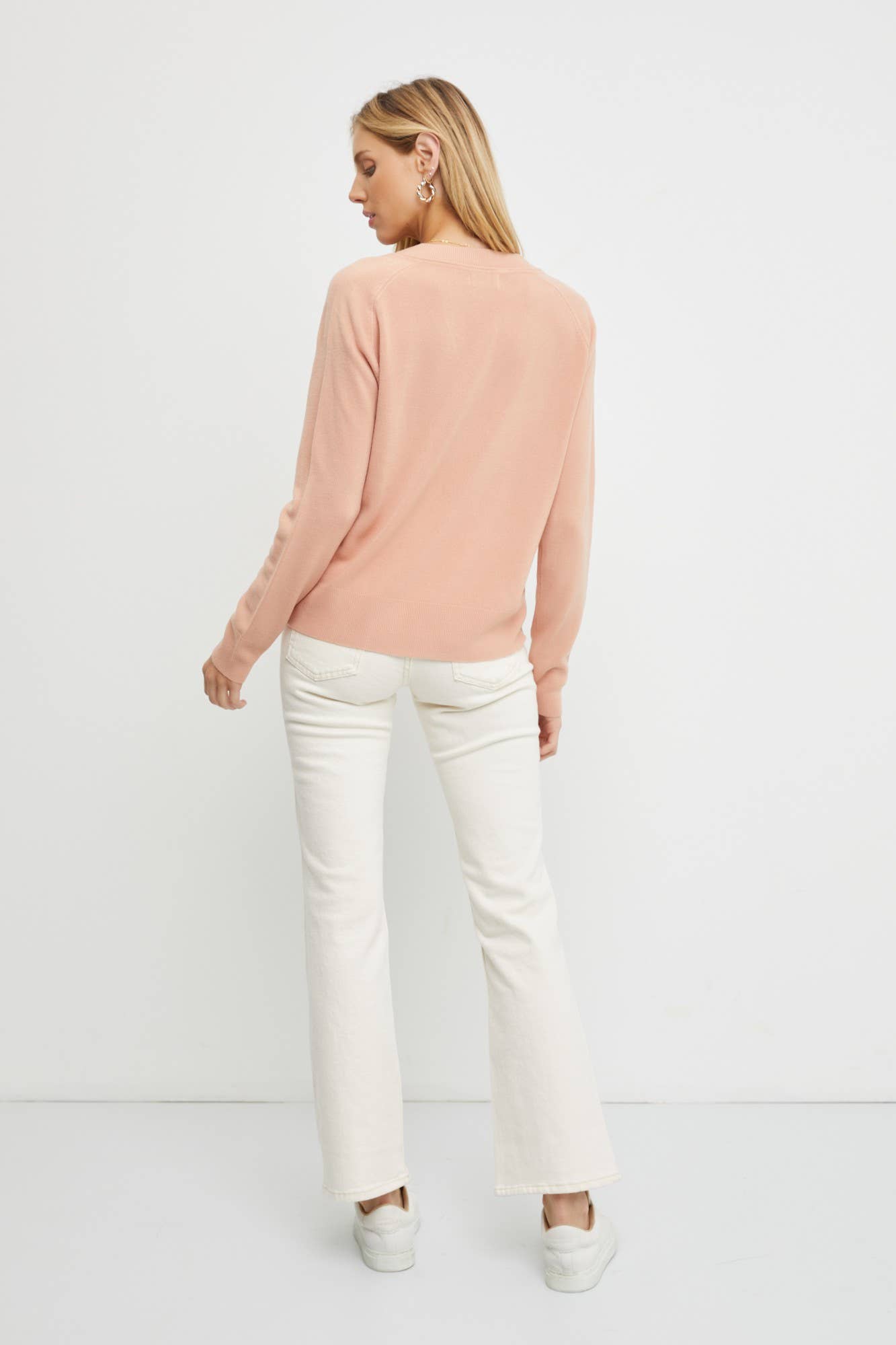 Pale Blush Lightweight V-Neck Sweater